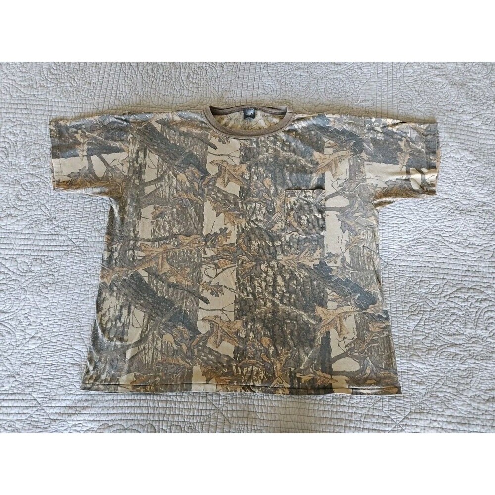 Vintage Ace Sportswear Camo Pocket T Shirt 2XL Sniper Hunting 90s Short Sleeve